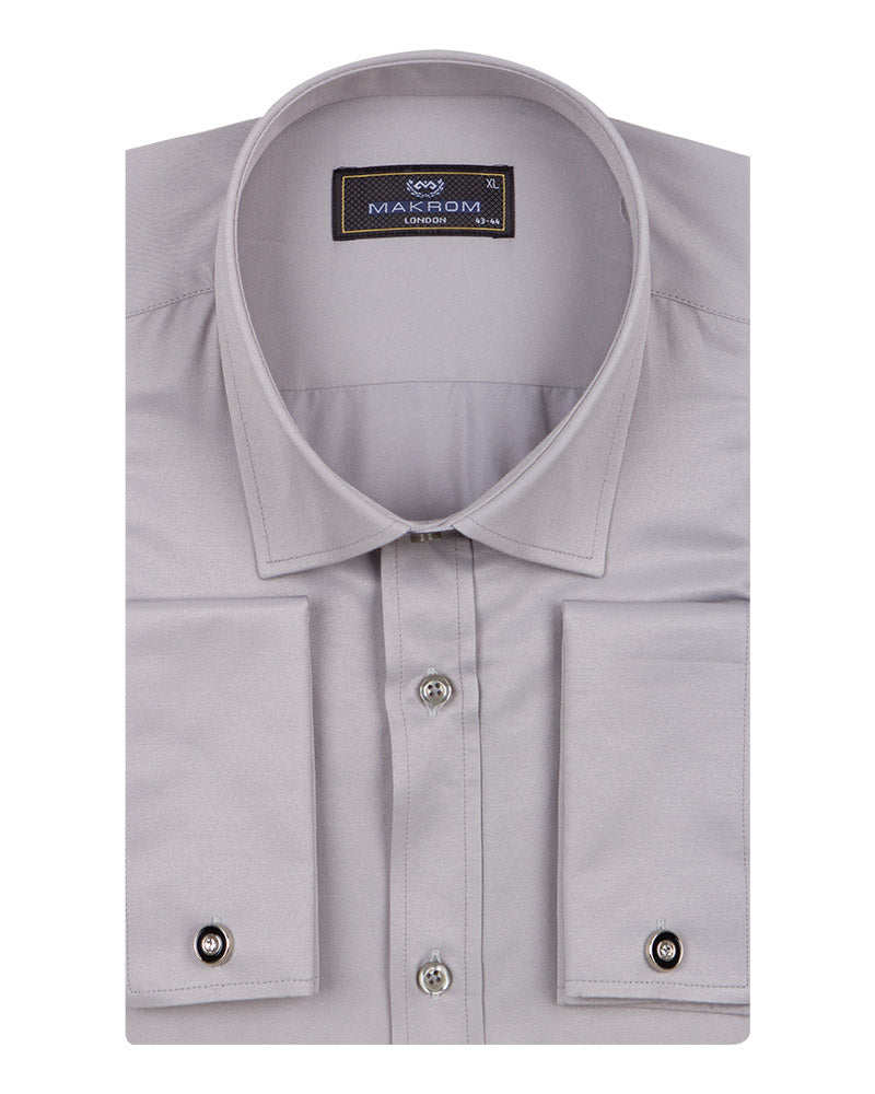 Grey Plain Double Cuff Shirt-Makrom