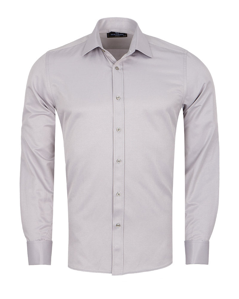 Grey Plain Double Cuff Shirt-Makrom