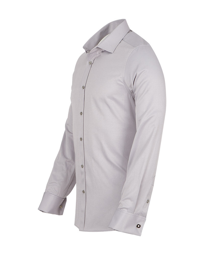 Grey Plain Double Cuff Shirt-Makrom