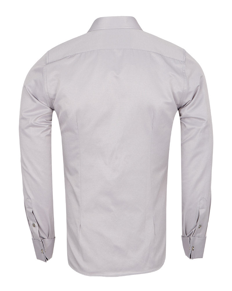 Grey Plain Double Cuff Shirt-Makrom