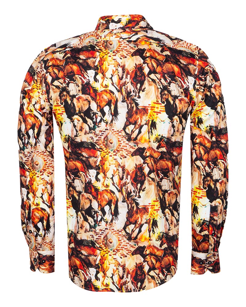 Horse Print Men's Shirt with Matching Handkerchief-Makrom