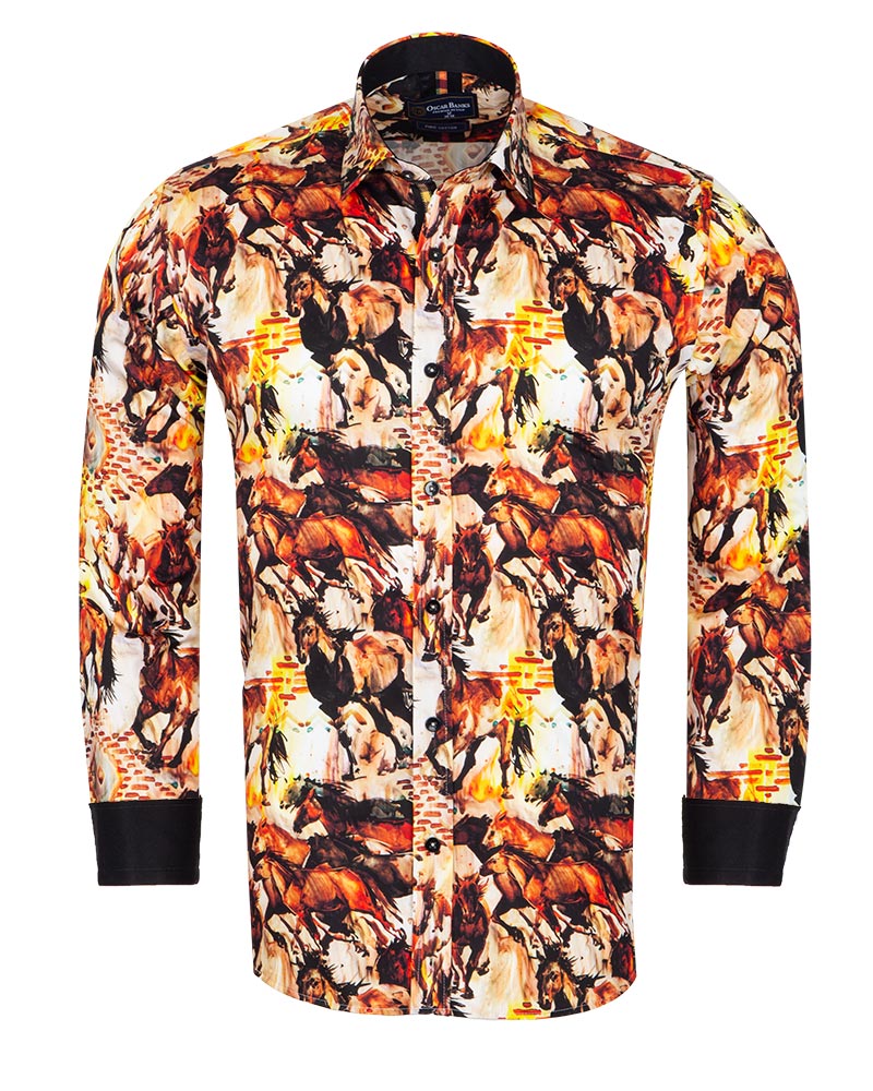 Horse Print Men's Shirt with Matching Handkerchief-Makrom