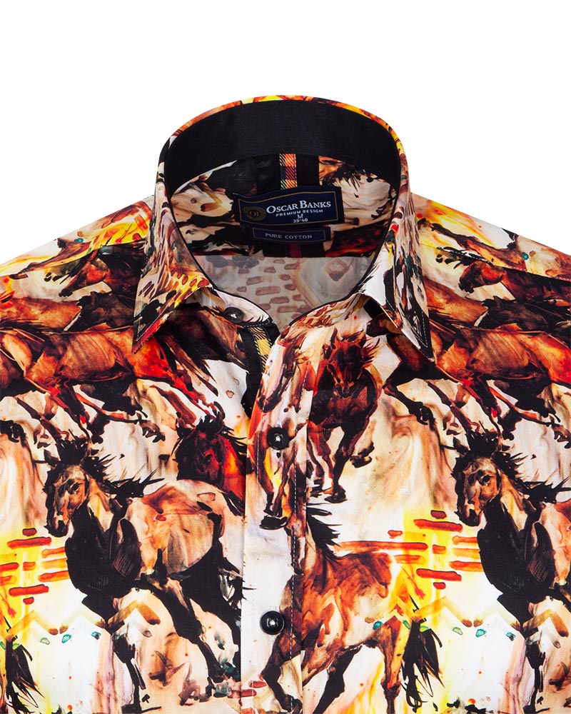 Horse Print Men's Shirt with Matching Handkerchief-Makrom