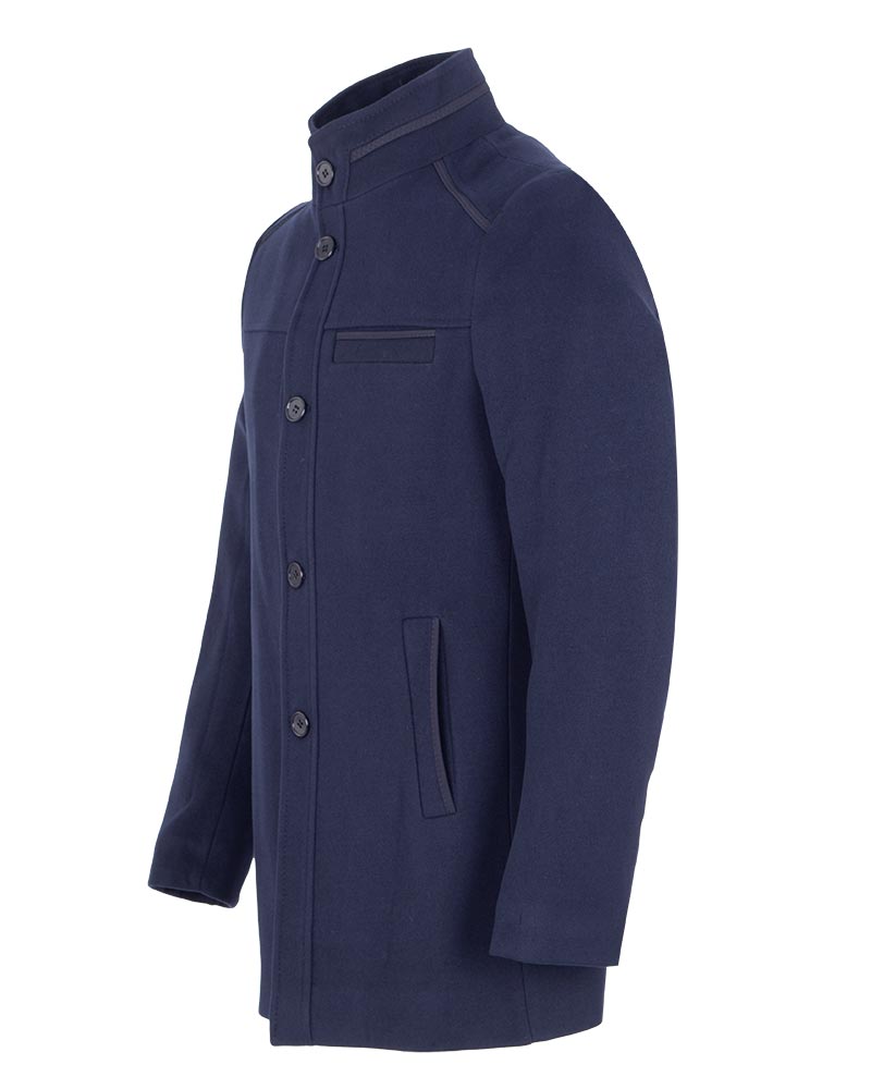 Navy Plain Design Men's Overcoat