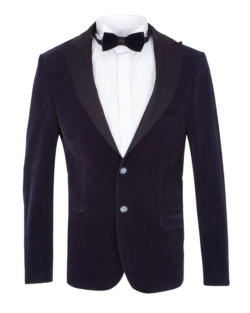 Dark Blue Velvet Feel Plain Blazer