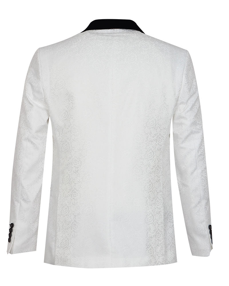 White Paisley Contrasting Lapel Blazer & Waistcoat