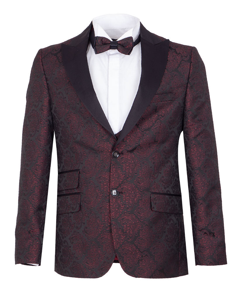 Burgundy Paisley Contrasting Lapel Blazer & Waistcoat