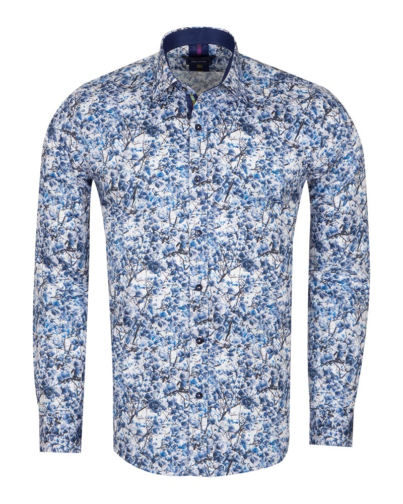 Jasmine Flower Print Shirt with Matching Handkerchief-Makrom
