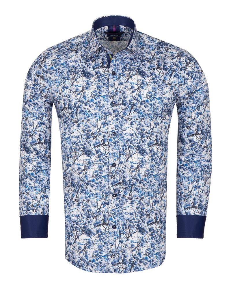 Jasmine Flower Print Shirt with Matching Handkerchief-Makrom