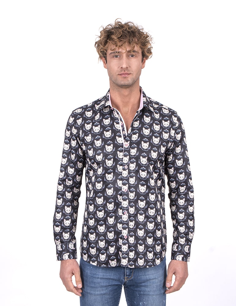 Kitten Print Men's Shirt-Makrom