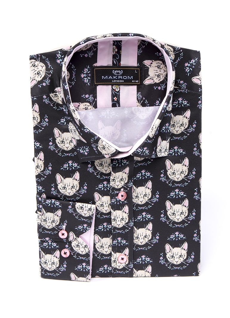 Kitten Print Men's Shirt-Makrom