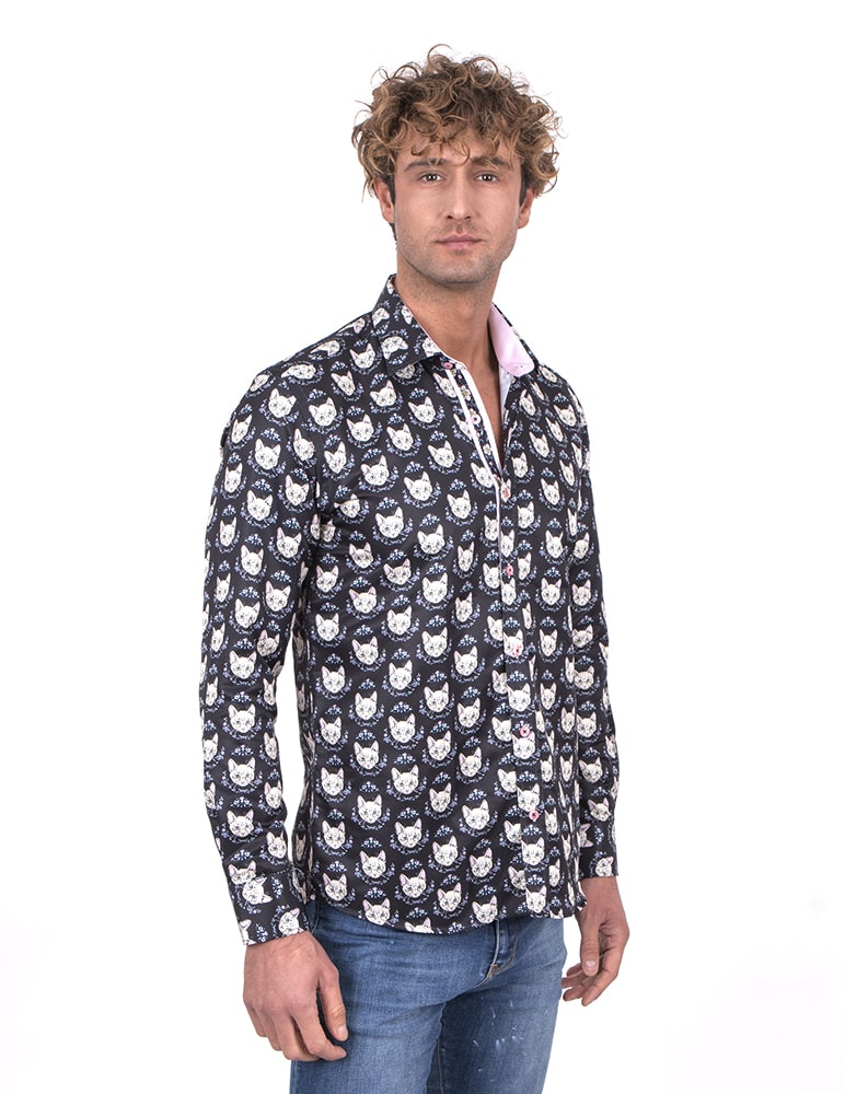 Kitten Print Men's Shirt-Makrom