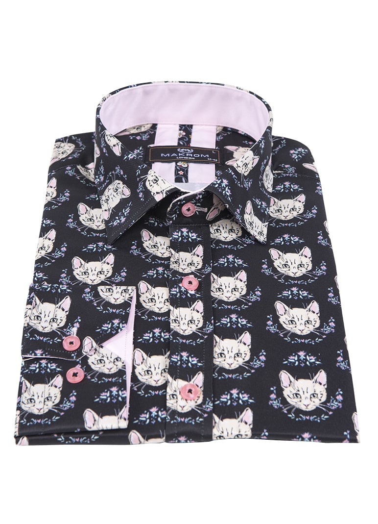 Kitten Print Men's Shirt-Makrom