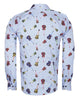 Light Blue Guitar Print Shirt with Matching Handkerchief-Makrom