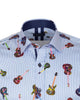 Light Blue Guitar Print Shirt with Matching Handkerchief-Makrom