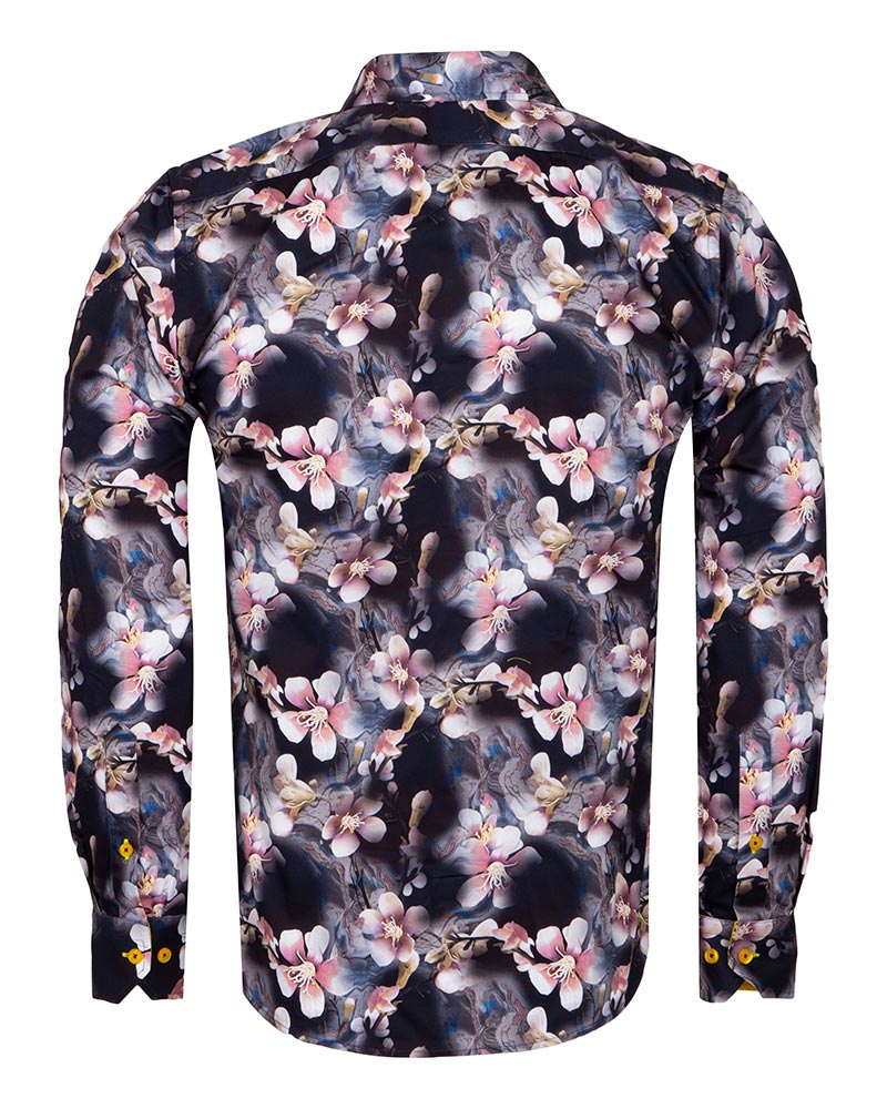 Lily Print Pure Cotton Men's Shirt with Matching Handkerchief-Makrom