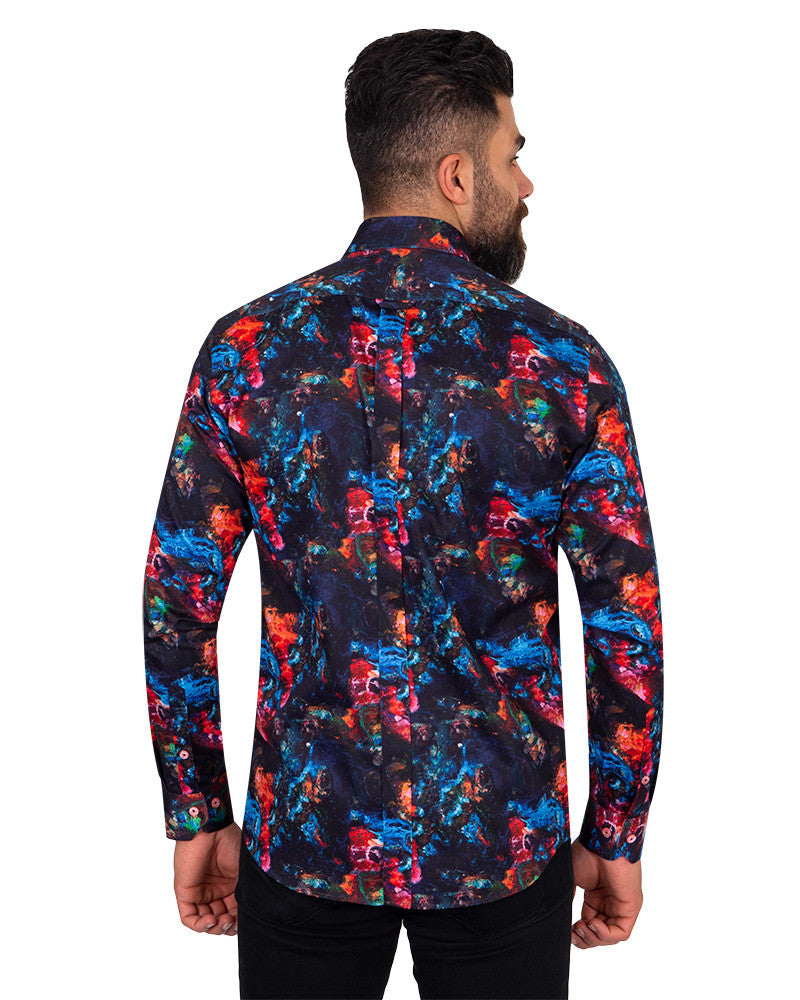 Midnight Sky Print Pure Cotton Shirt-Makrom
