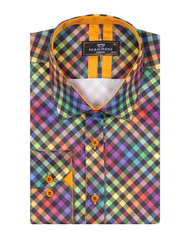 Multi Colour Windowpane Check Print Shirt-Makrom