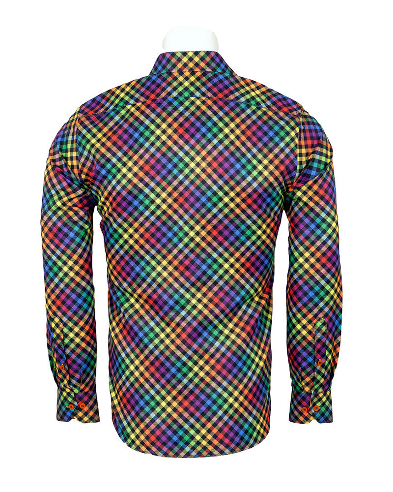 Multi Colour Windowpane Check Print Shirt-Makrom
