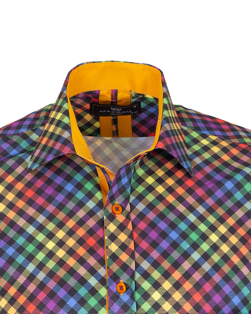 Multi Colour Windowpane Check Print Shirt-Makrom