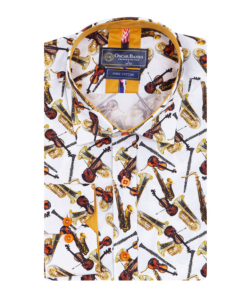 Musical Instrument Print Shirt with Matching Handkerchief-Makrom