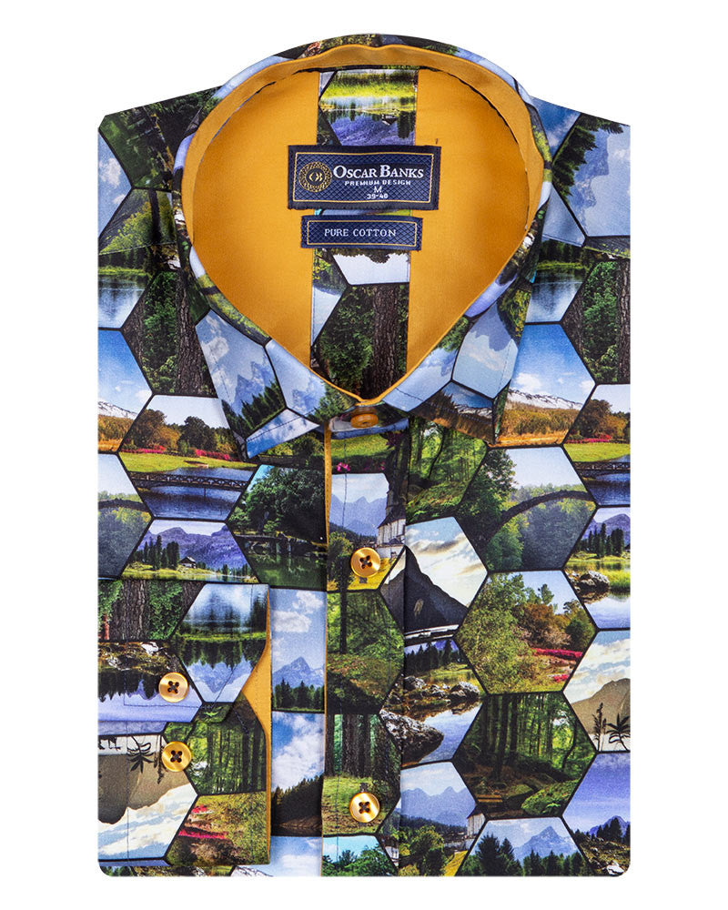 Nature Print Cotton Shirts For Men-Makrom