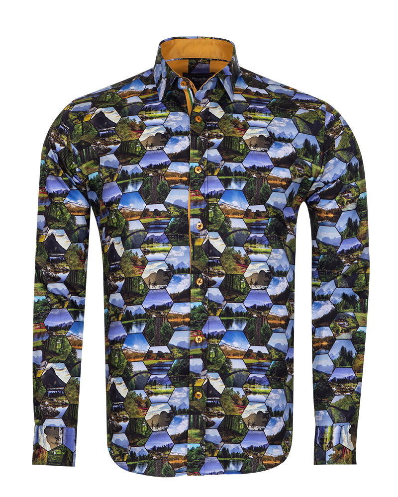 Nature Print Cotton Shirts For Men-Makrom