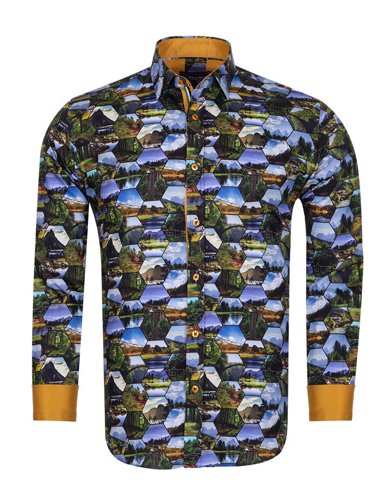 Nature Print Cotton Shirts For Men-Makrom