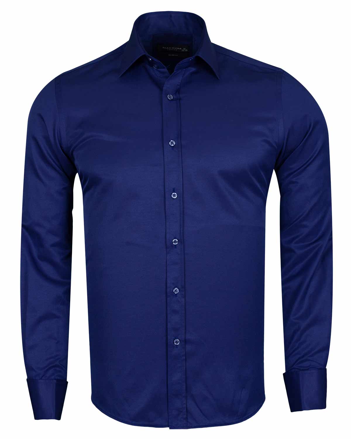 Navy Plain Double Cuff Shirt-Makrom