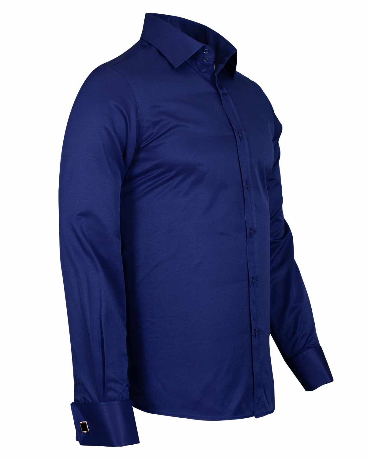 Navy Plain Double Cuff Shirt-Makrom