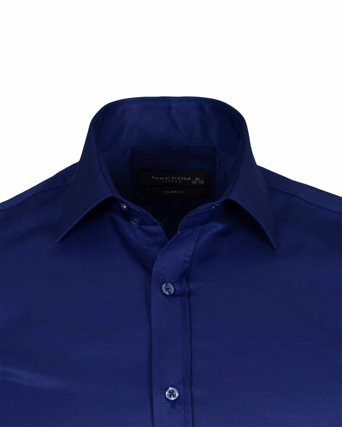 Navy Plain Double Cuff Shirt-Makrom