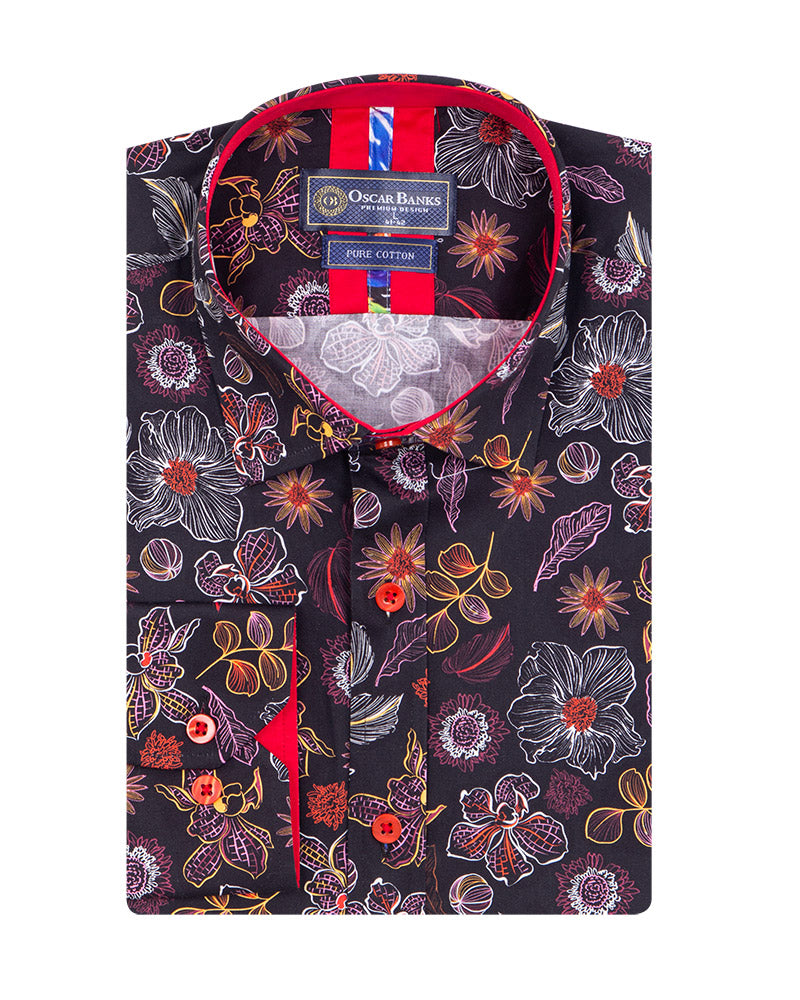 Neon Flower Print Shirt with Matching Handkerchief-Makrom