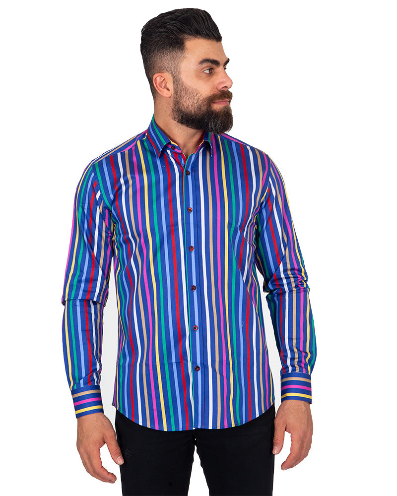 Neon Pastel Stripe Men's Shirt-Makrom