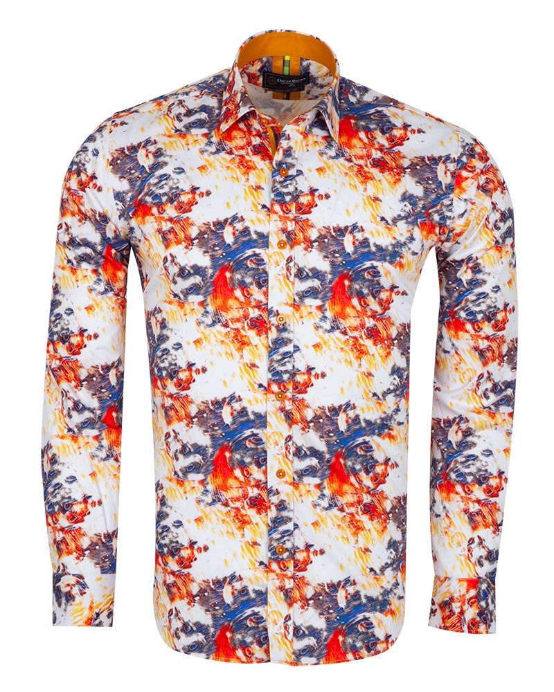 Paint Print Men's Shirt with Matching Handkerchief-Makrom