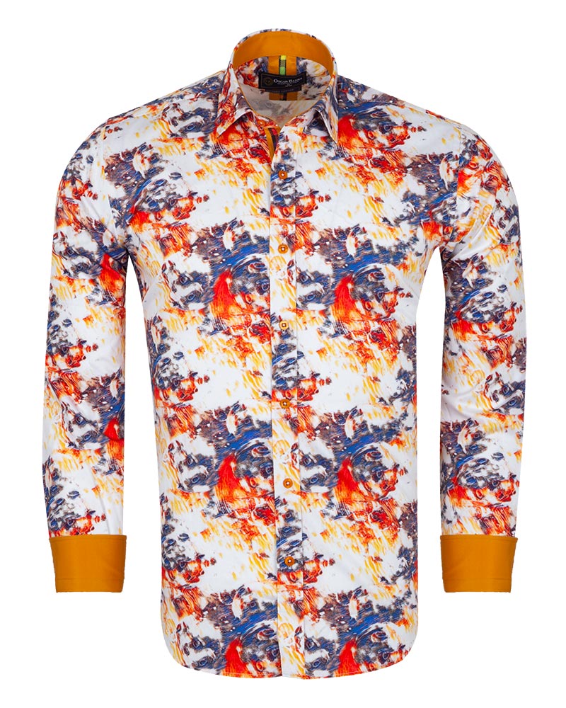 Paint Print Men's Shirt with Matching Handkerchief-Makrom