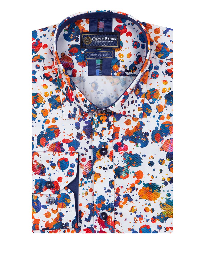 Paint Splatter Print Men's Shirt with Matching Handkerchief-Makrom
