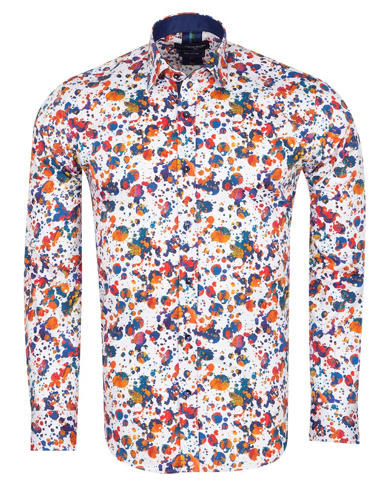 Paint Splatter Print Men's Shirt with Matching Handkerchief-Makrom