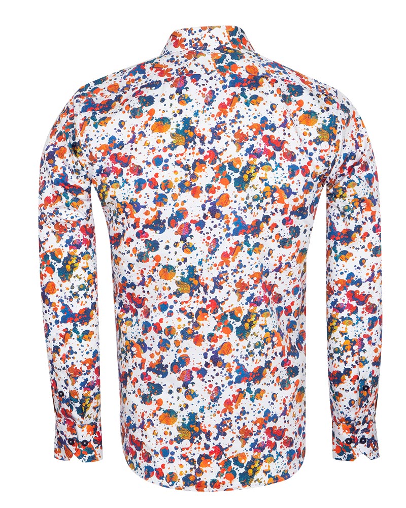 Paint Splatter Print Men's Shirt with Matching Handkerchief-Makrom
