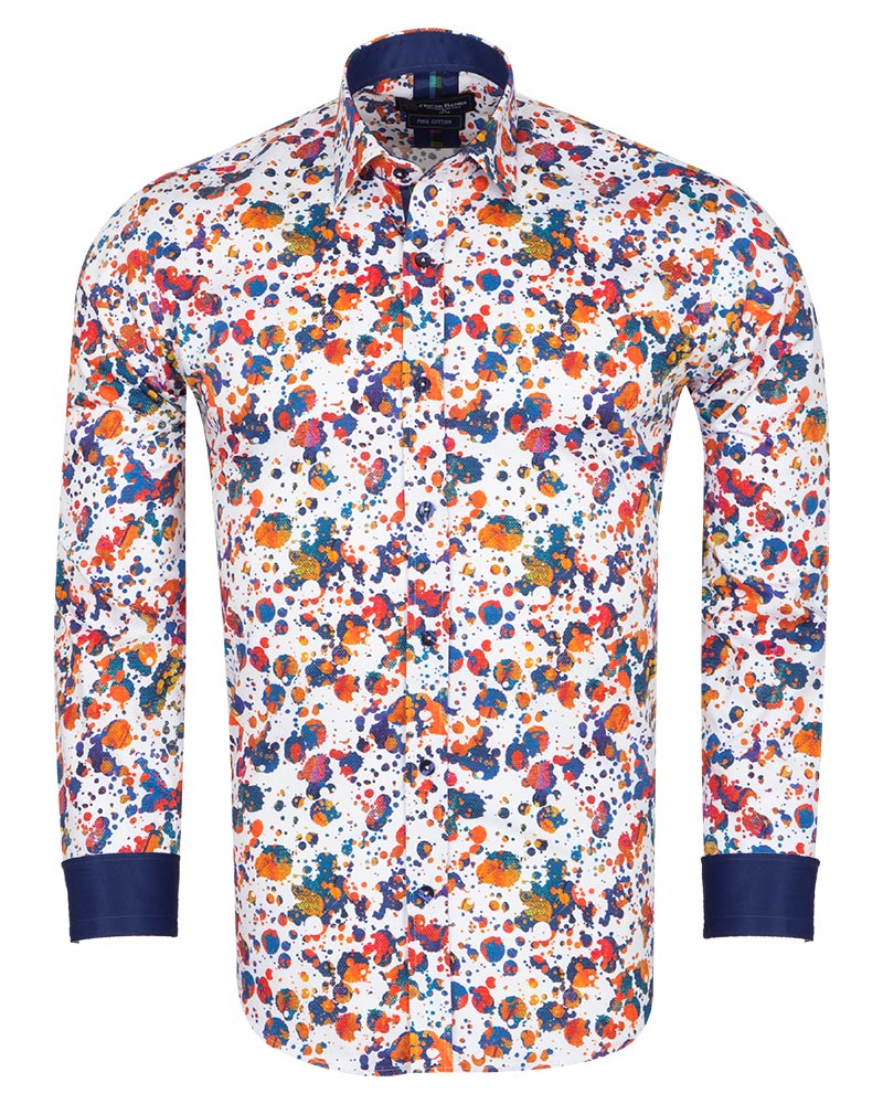 Paint Splatter Print Men's Shirt with Matching Handkerchief-Makrom