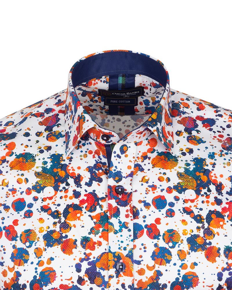 Paint Splatter Print Men's Shirt with Matching Handkerchief-Makrom