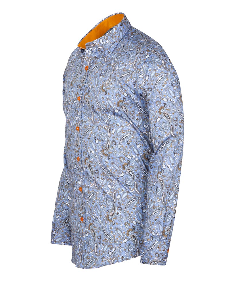 Paisley Print Light Blue Shirt with Matching Handkerchief-Makrom