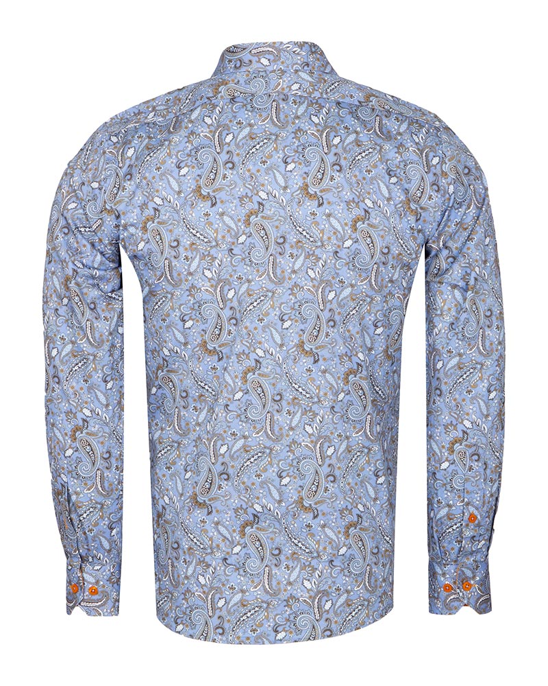 Paisley Print Light Blue Shirt with Matching Handkerchief-Makrom