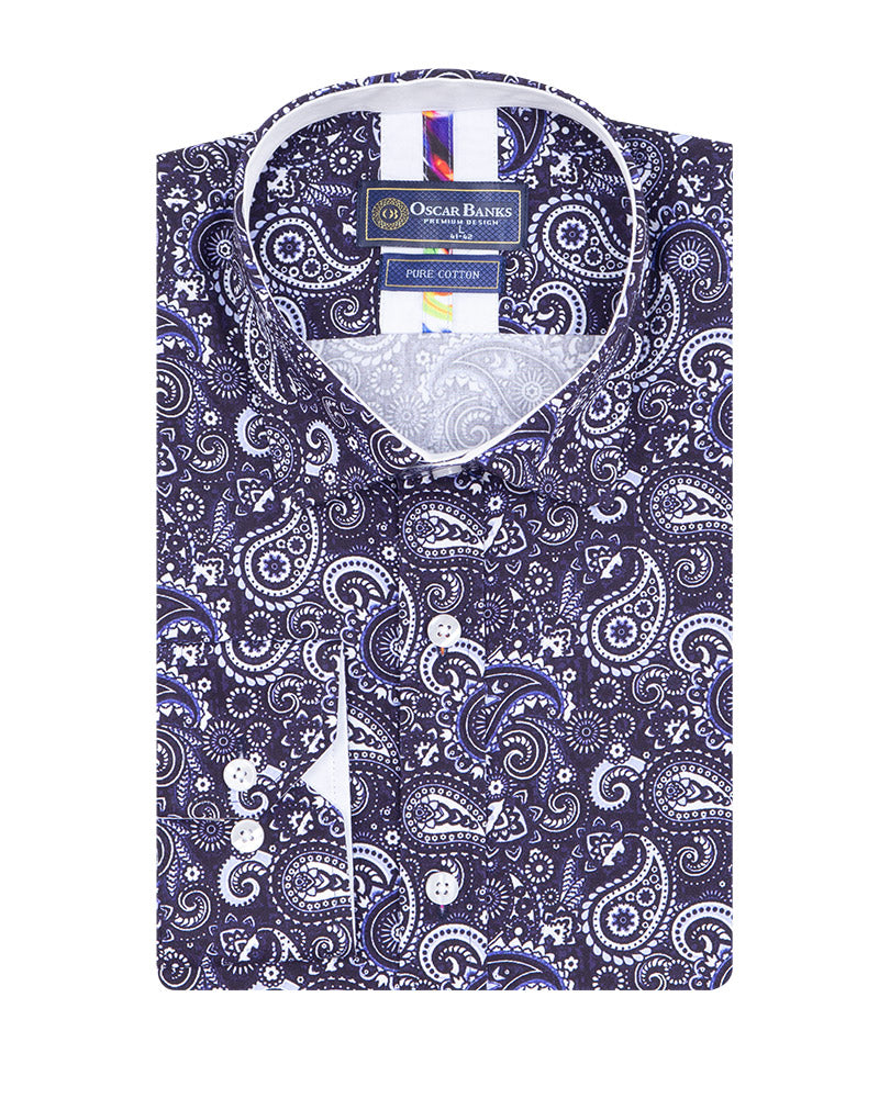 Paisley Print Men's Shirt with Matching Handkerchief-Makrom