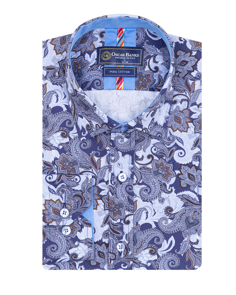 Paisley Print Shirt with Matching Handkerchief-Makrom