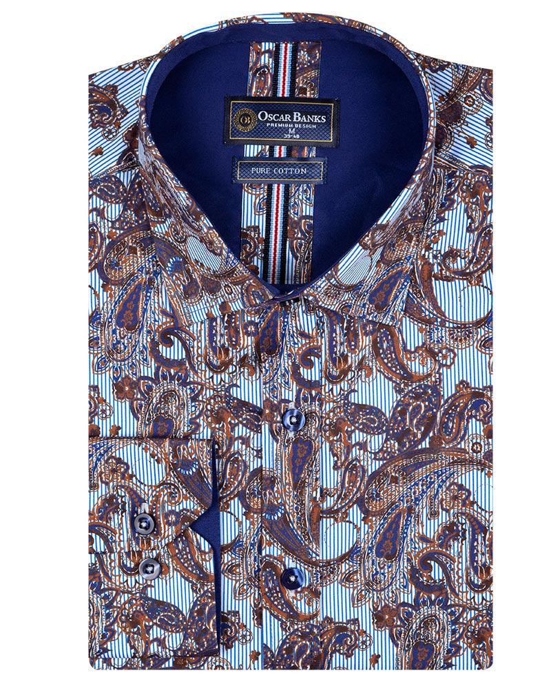 Paisley Striped Print Pure Cotton Shirt-Makrom