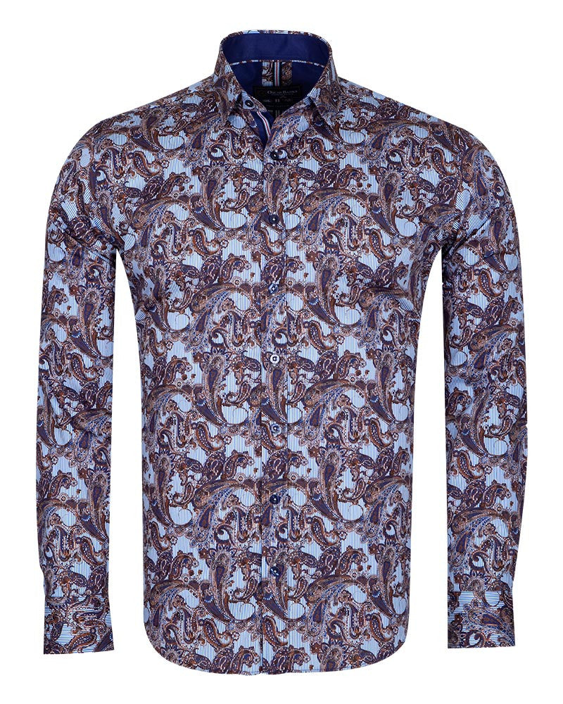 Paisley Striped Print Pure Cotton Shirt-Makrom