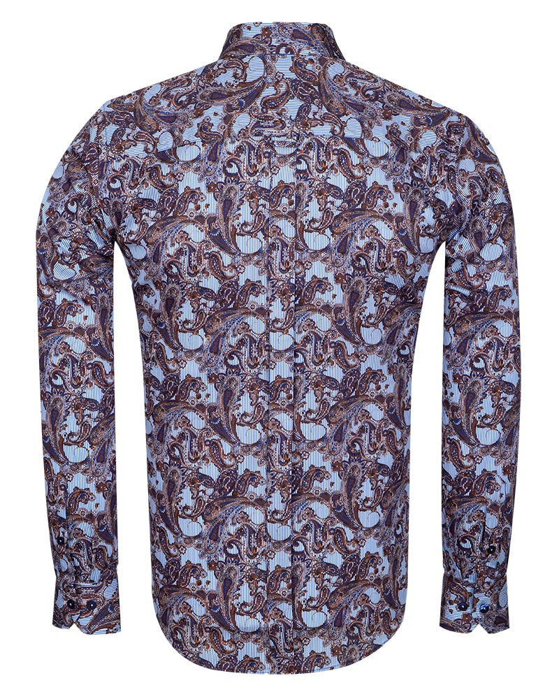 Paisley Striped Print Pure Cotton Shirt-Makrom