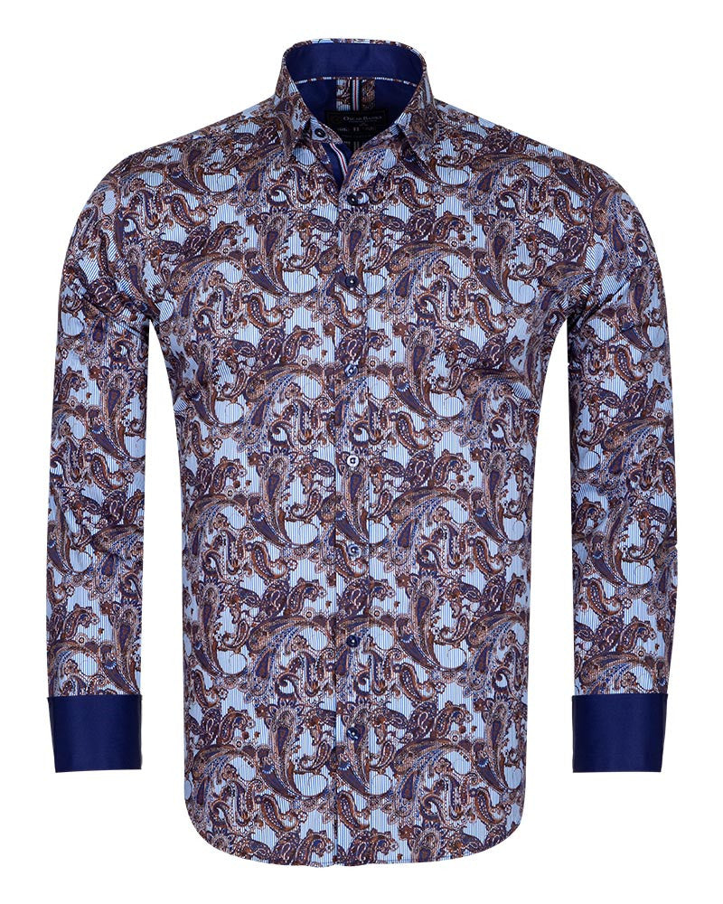 Paisley Striped Print Pure Cotton Shirt-Makrom