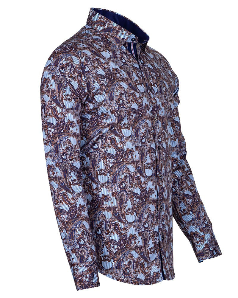 Paisley Striped Print Pure Cotton Shirt-Makrom