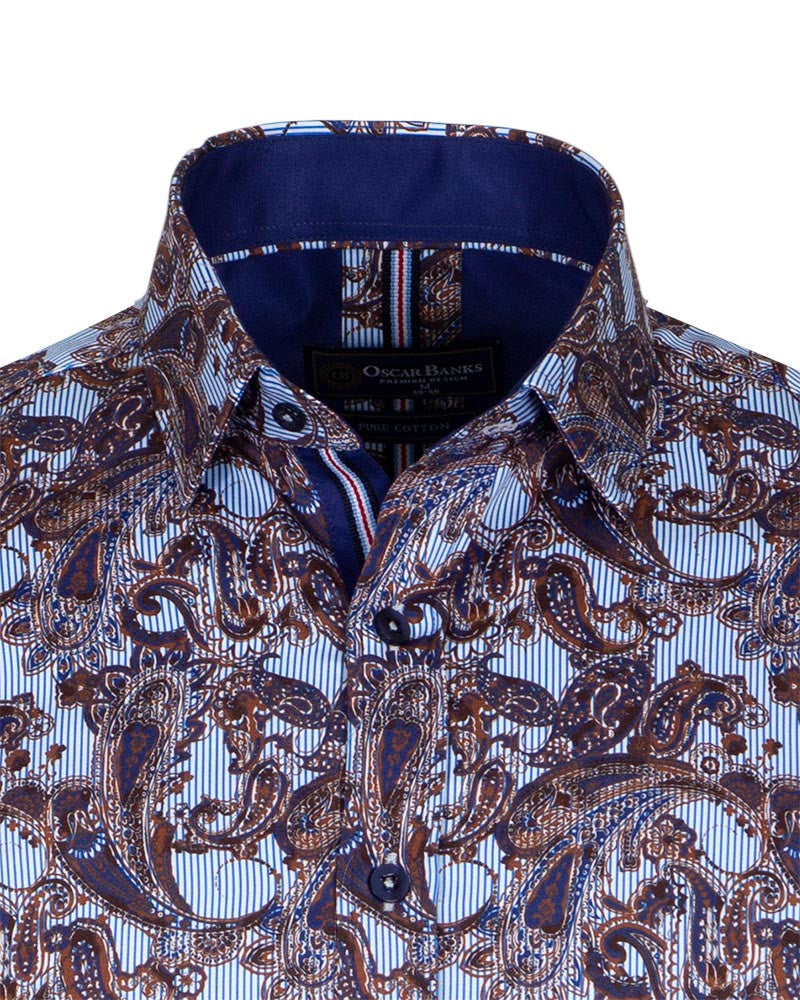 Paisley Striped Print Pure Cotton Shirt-Makrom